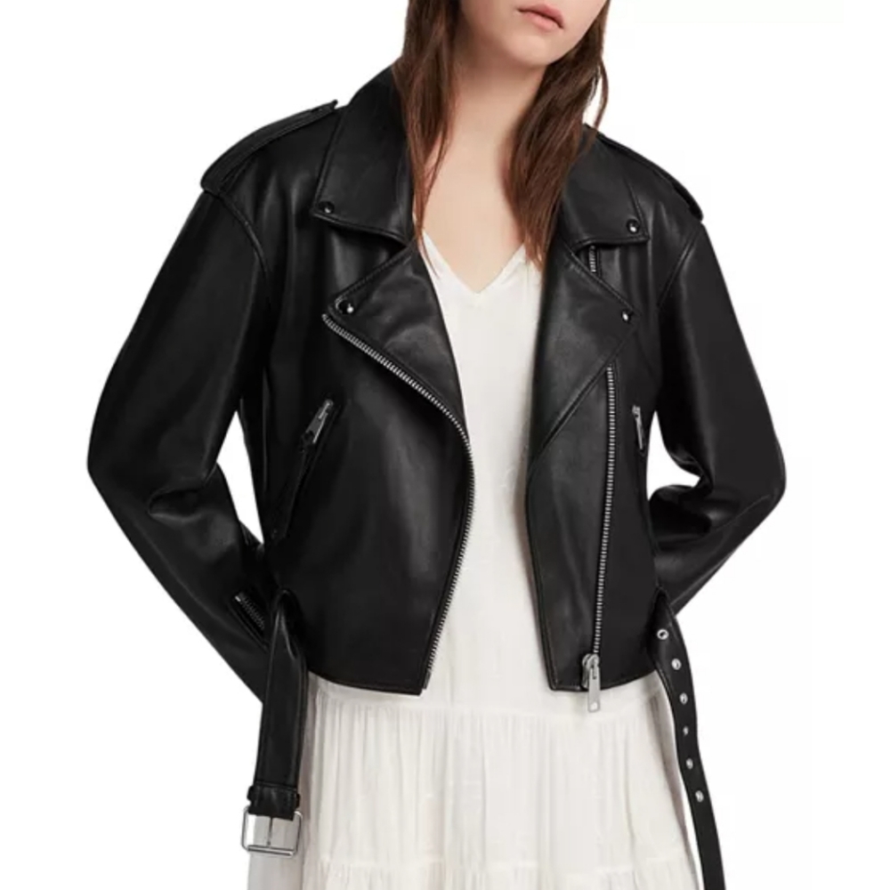 Allsaints oversized Anderson biker jacket, size large in pale pink - Picture 6 of 6